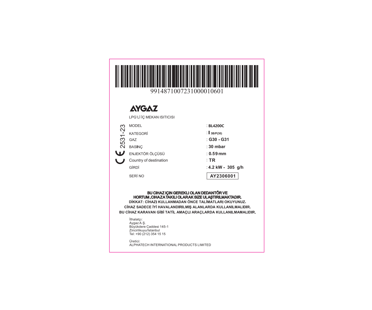 Aygaz İç Mekan Isıtıcı Eko BL4200C - Katlanır - Kampora